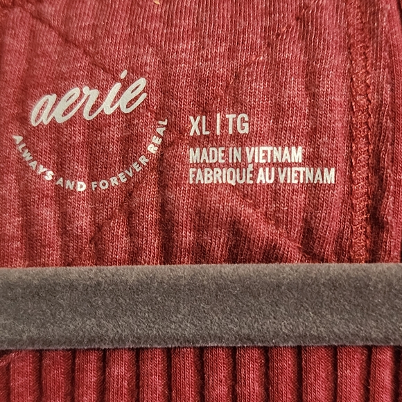 Aerie Ribbed Long Sleeve Henley - Red - Picture 3 of 4